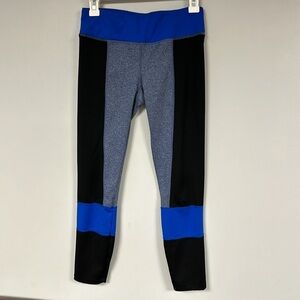 Jockey Athletic Leggings, Black & Gray with Vivid Blue Stripes, S/P
